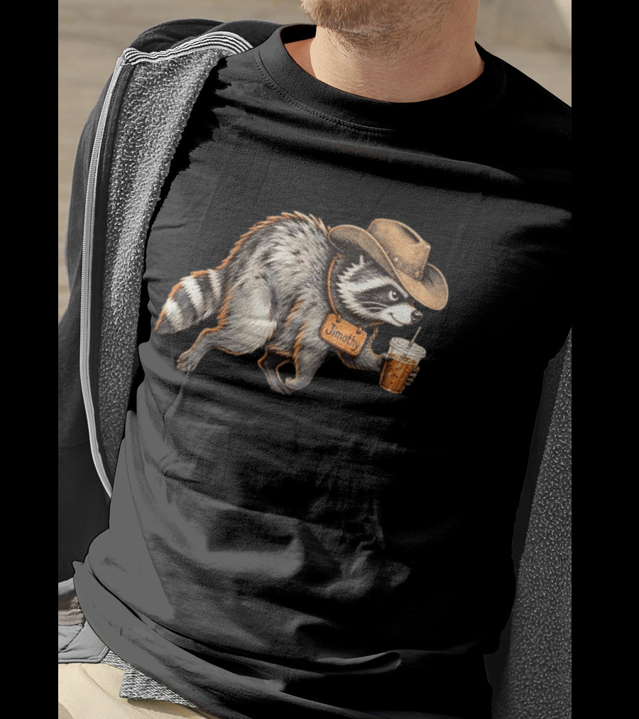 Jimothy Raccoon Cowboy With Iced Coffee T-Shirt