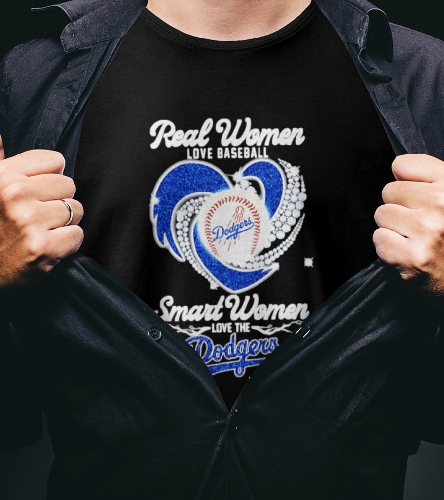 Real Women Love Baseball Smart Women Love The Dodgers Baseball Heart T-Shirt