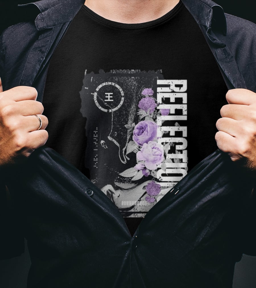 Reflections Peroxide Floral Typography With Purple Roses And Abstract Black And White T-Shirt
