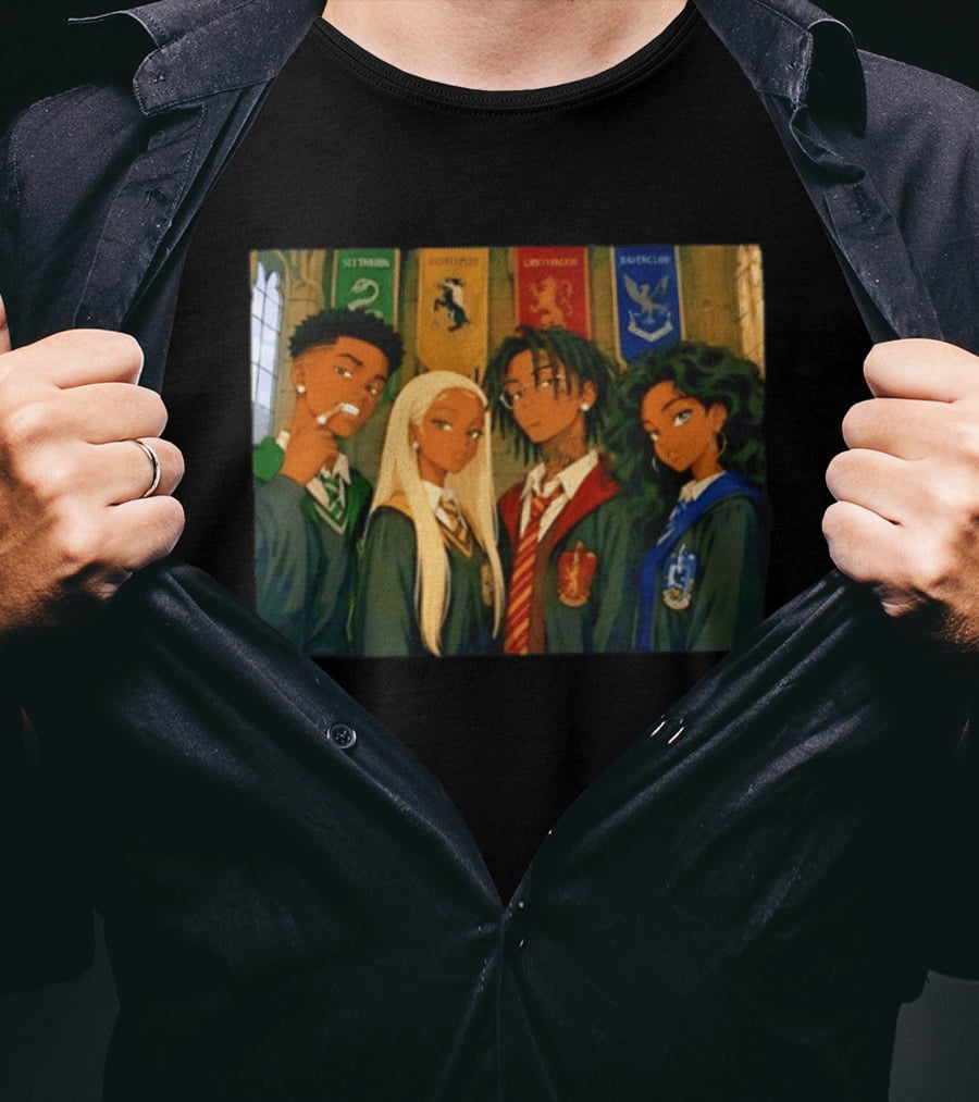Slytherin Hufflepuff Gryffindor Ravenclaw Hogwarts Students Anime Characters T-Shirt
