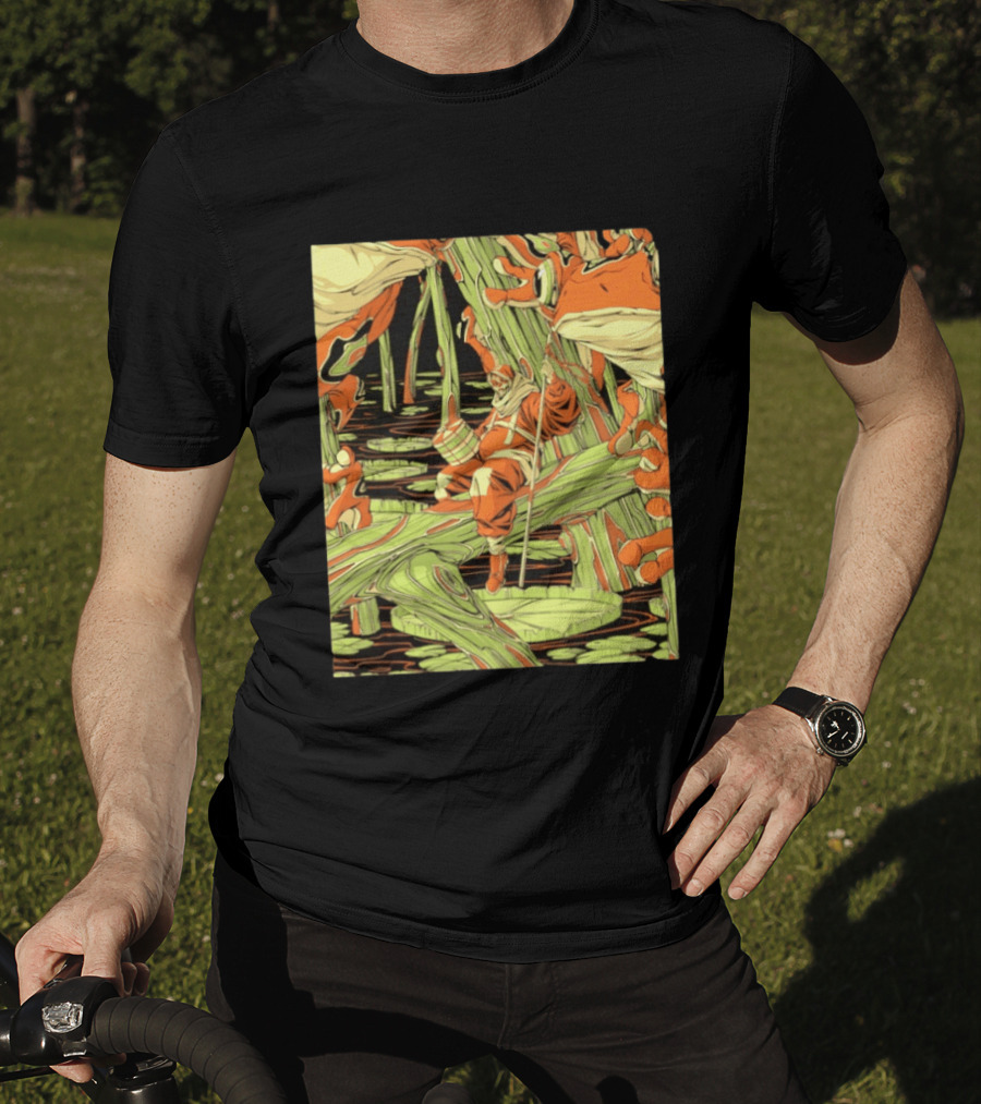 Swamp Explorer With Giant Frogs Wilderness Adventure T-Shirt