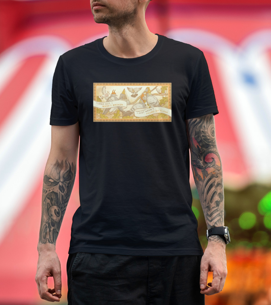Turns Out I Wasn't Broken I Just Hadn't Found My Flock Pigeon Funny Vintage Style Banner With Autumn Leaves T-Shirt
