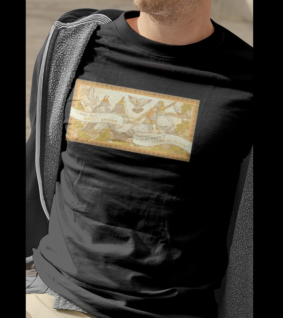 Turns Out I Wasn't Broken I Just Hadn't Found My Flock Pigeon Funny Vintage Style Banner With Autumn Leaves T-Shirt