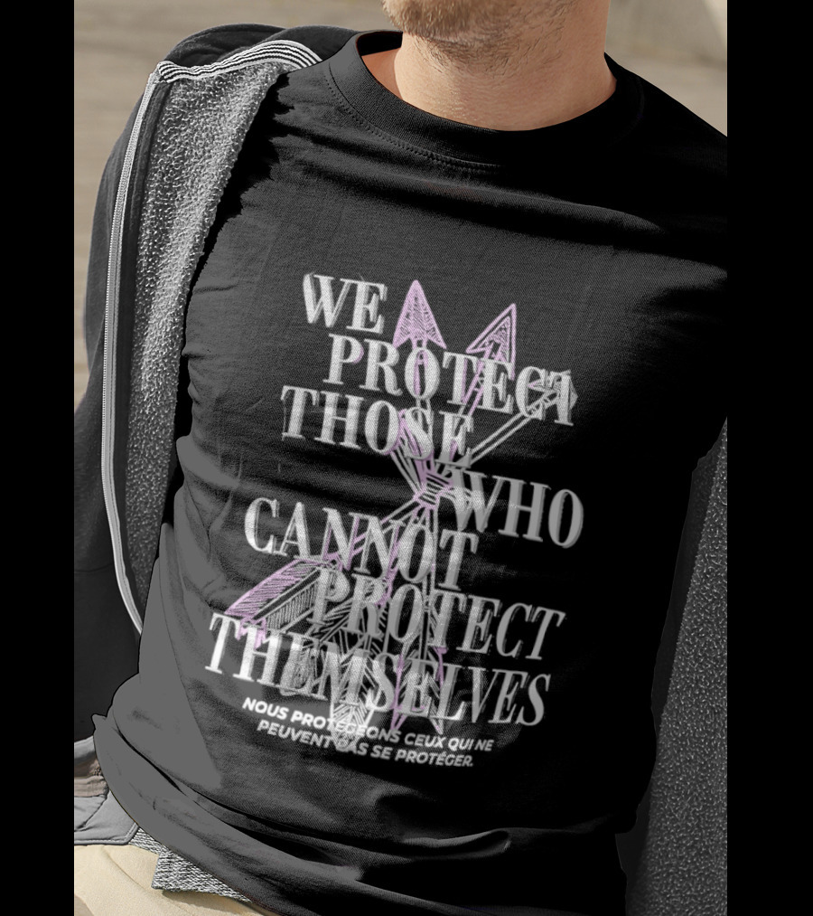 We Protect Those Who Cannot Protect Themselves Pink Sword Motif T-Shirt
