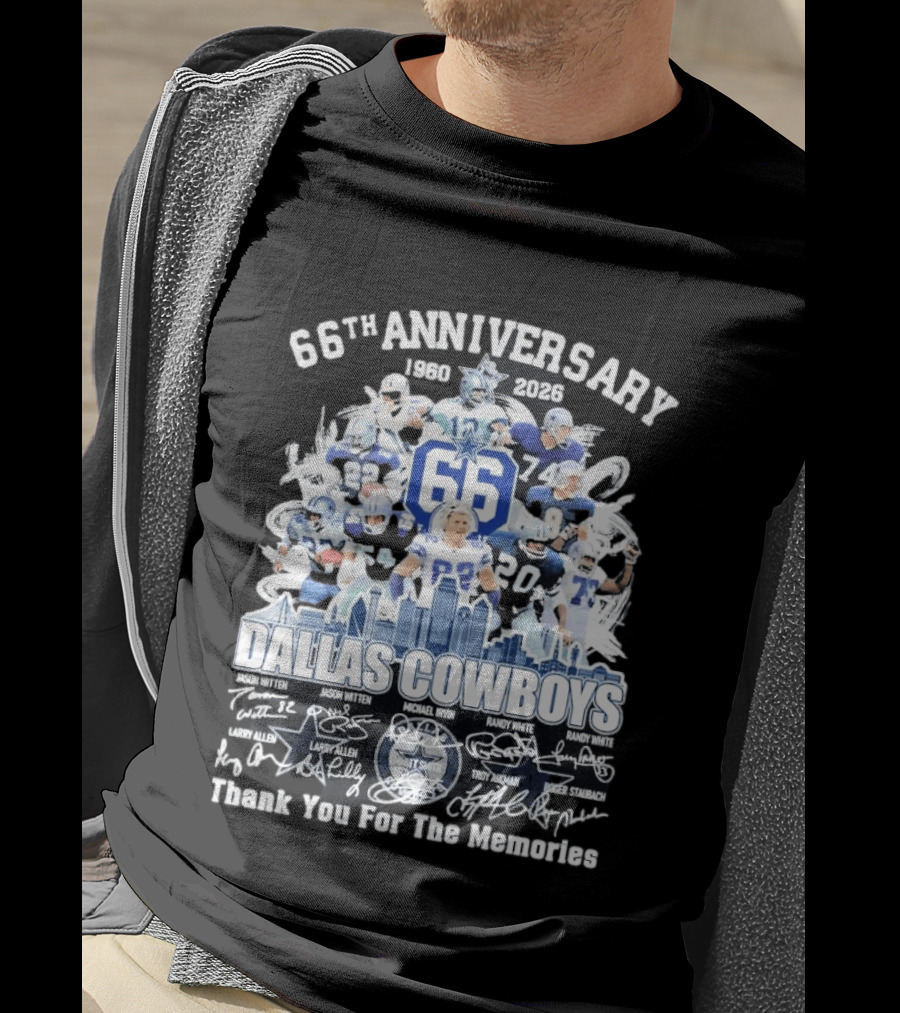 Dallas Cowboys 66th Anniversary 1960 2026 Thank You For The Memories Signatures T-Shirt