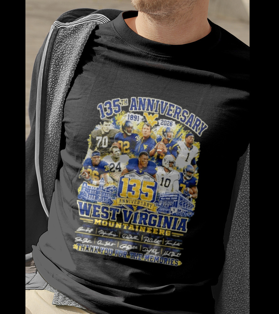 West Virginia Mountaineers 135th Anniversary 1891 2026 Thank You For The Memories Signatures T-Shirt