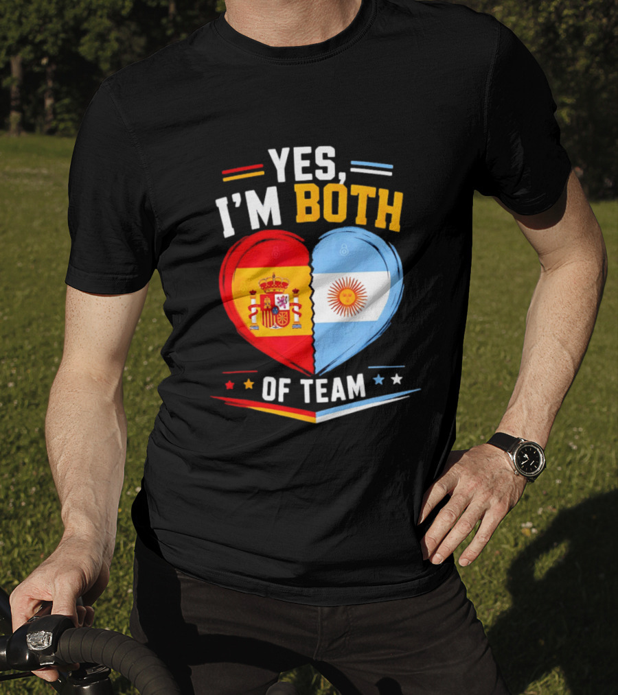 Yes I'm Both Team Spain And Argentina Heart Flags T-Shirt
