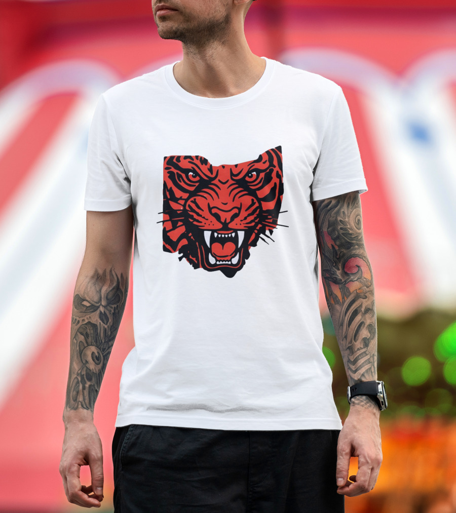 Aggressive Tiger Face Big Cat Animal Fierce Red And Black Tiger Head T-Shirt