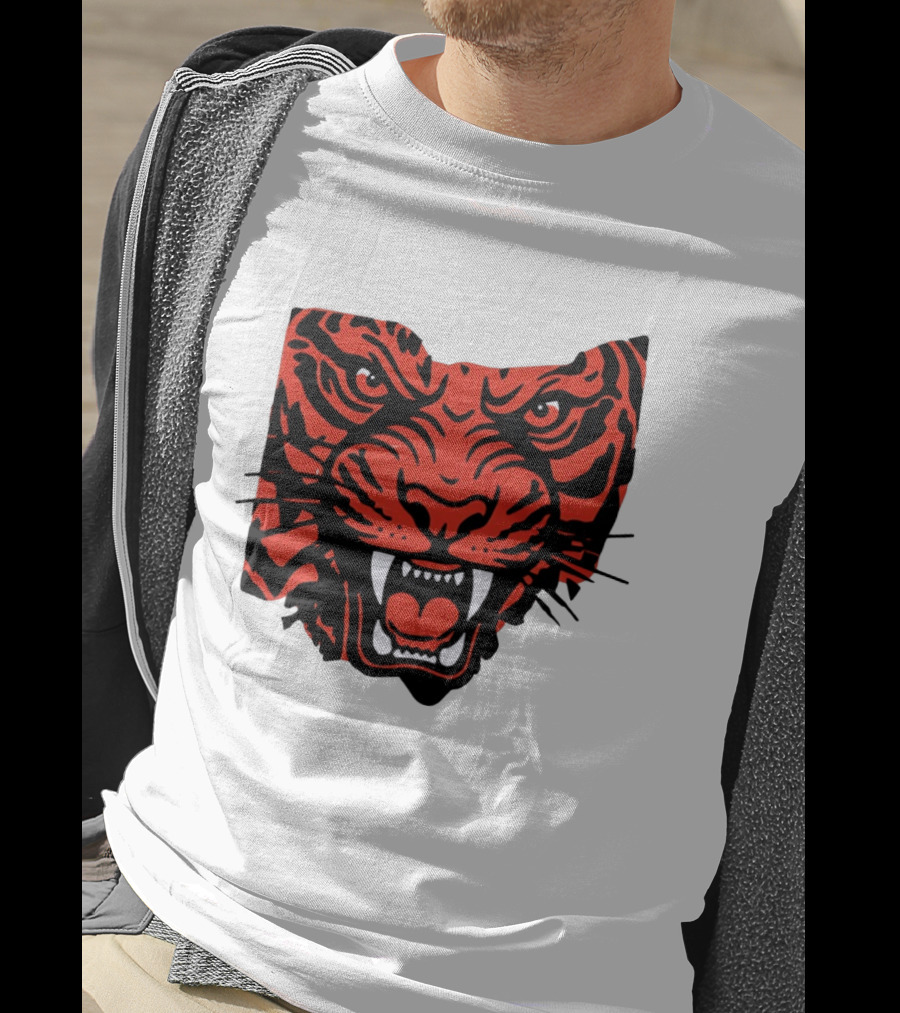 Aggressive Tiger Face Big Cat Animal Fierce Red And Black Tiger Head T-Shirt