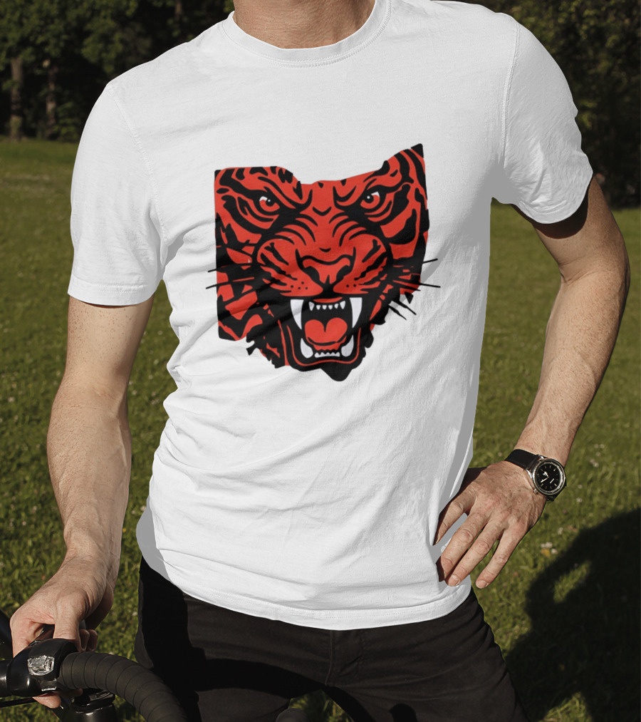 Aggressive Tiger Face Big Cat Animal Fierce Red And Black Tiger Head T-Shirt