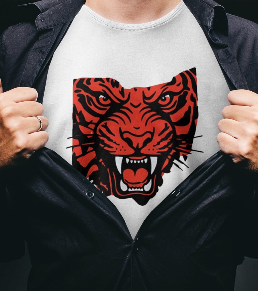 Aggressive Tiger Face Big Cat Animal Fierce Red And Black Tiger Head T-Shirt