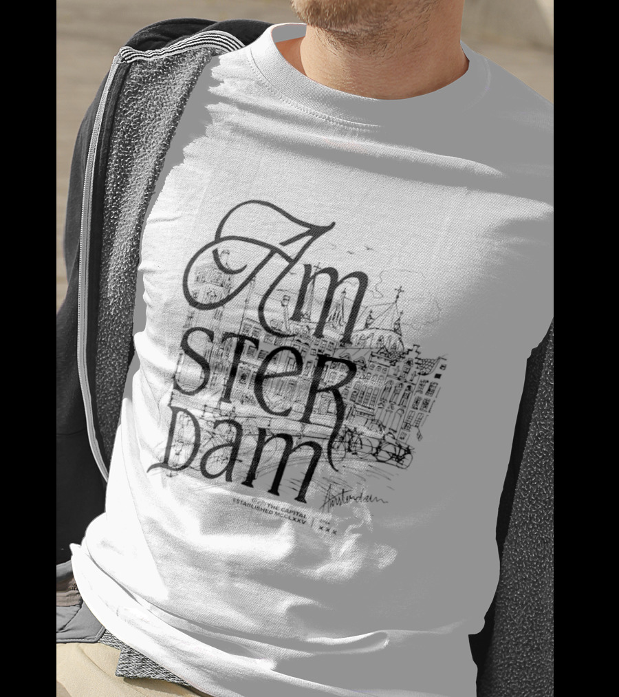 Amsterdam Capital Established MCCLXXV City Sketch Scenic T-Shirt