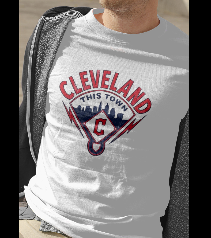 Cleveland Guardians This Town Baseball MLB Skyline Pitch Shape T-Shirt