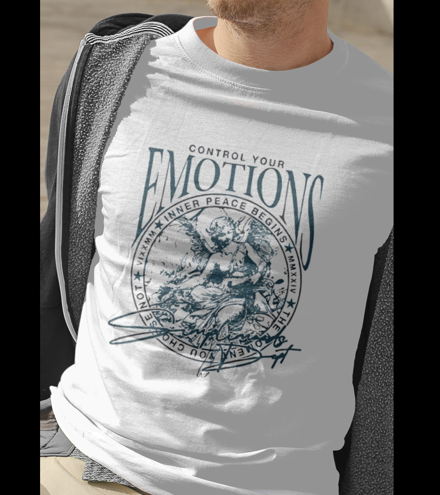 Control Your Emotions Inner Peace Begins Graphic Text Circle Motif T-Shirt