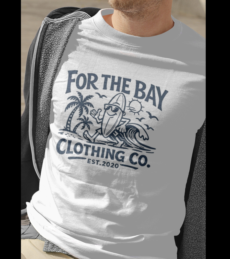For The Bay Clothing Co Est 2020 Surfing Palm Trees And Waves T-Shirt