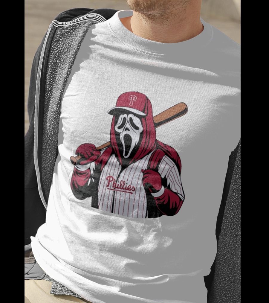 Philadelphia Phillies Ghostface Scream Baseball Horror Movie T-Shirt