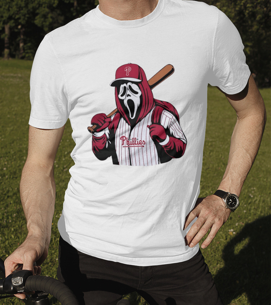 Philadelphia Phillies Ghostface Scream Baseball Horror Movie T-Shirt