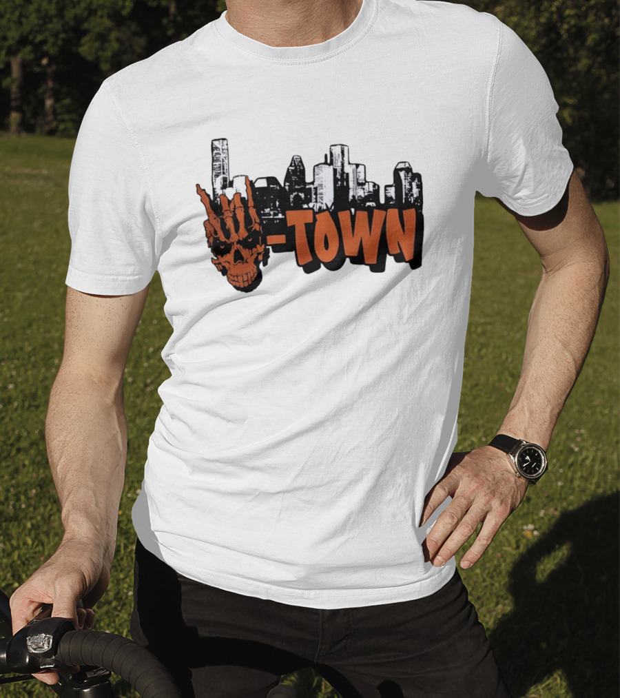 H Town Skull Skyline Houston Texas T-Shirt