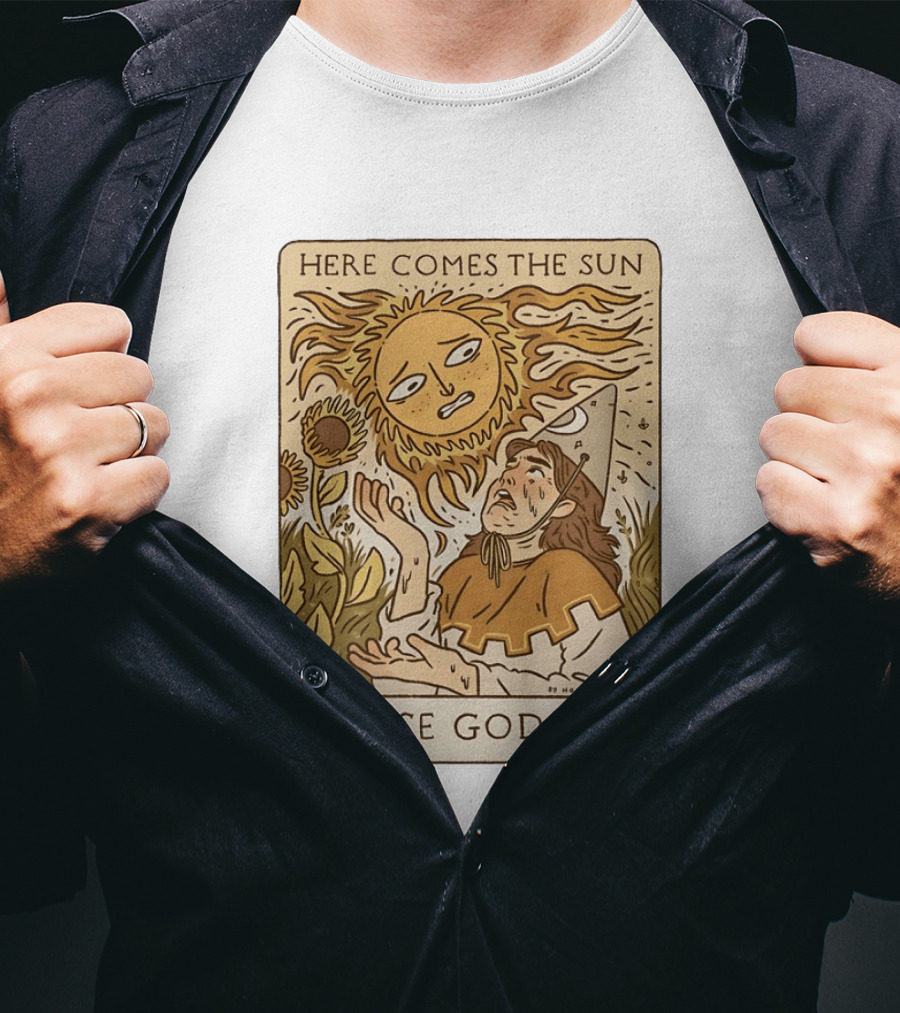 Here Comes The Sun Please God No By Hannah Bluish Sunflower Field Scene T-Shirt