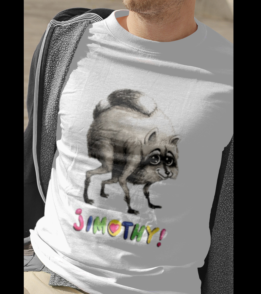 Jimothy Raccoon Rainbow Text Playful T-Shirt