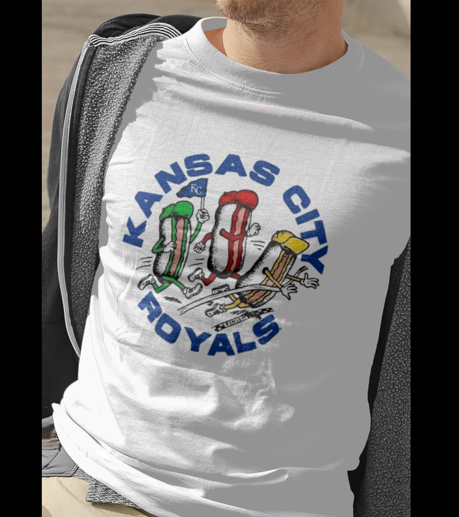 Kansas City Royals Hot Dog Race Mascots With Flag T-Shirt