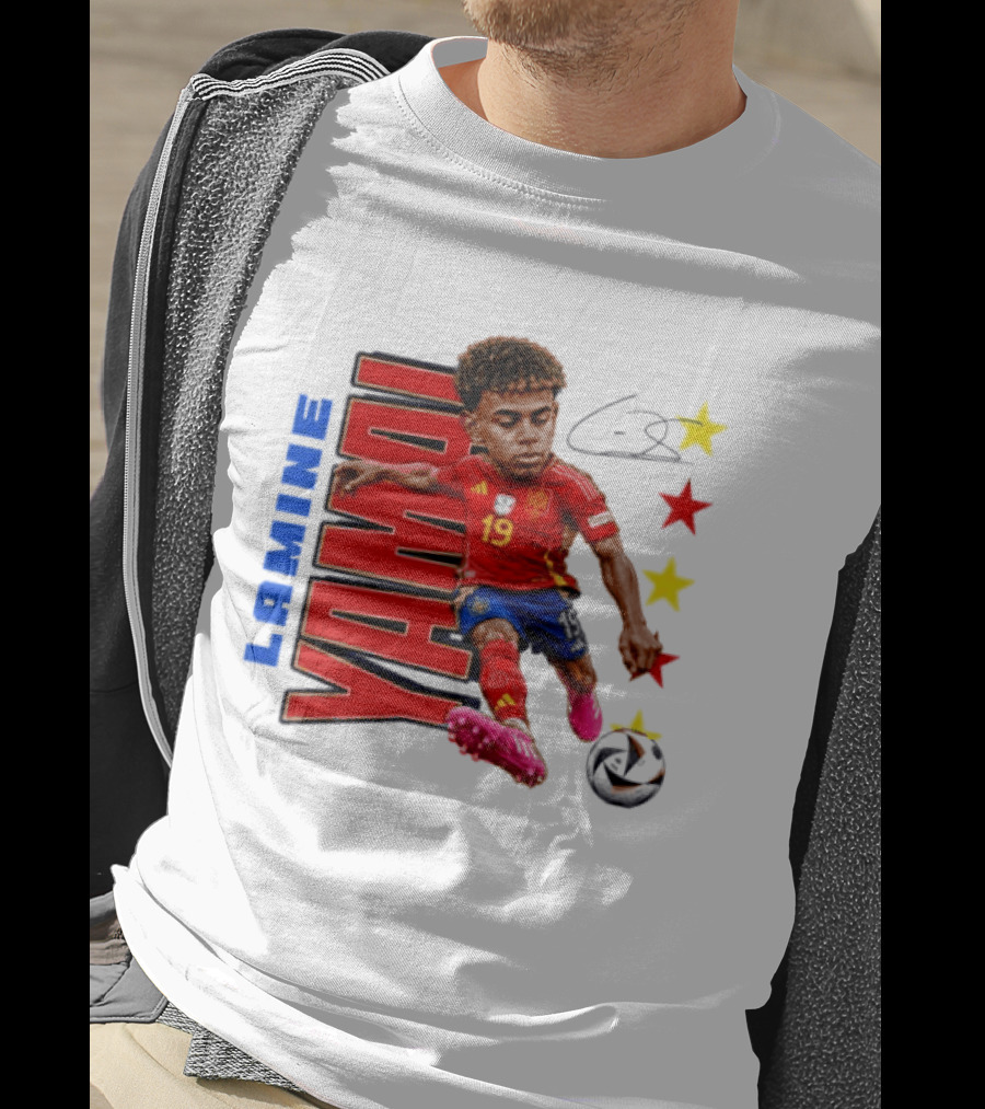 Lamine Yamal No 19 Spain National Team Soccer Star With Signature And Stars T-Shirt