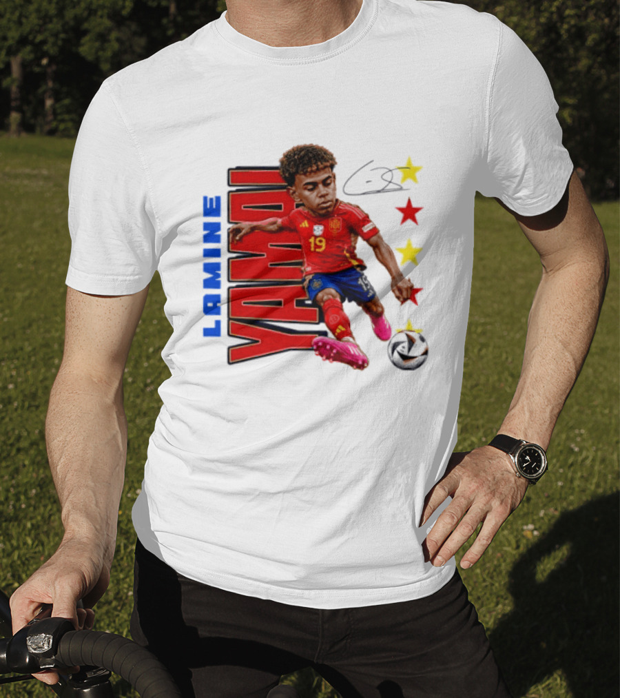 Lamine Yamal No 19 Spain National Team Soccer Star With Signature And Stars T-Shirt
