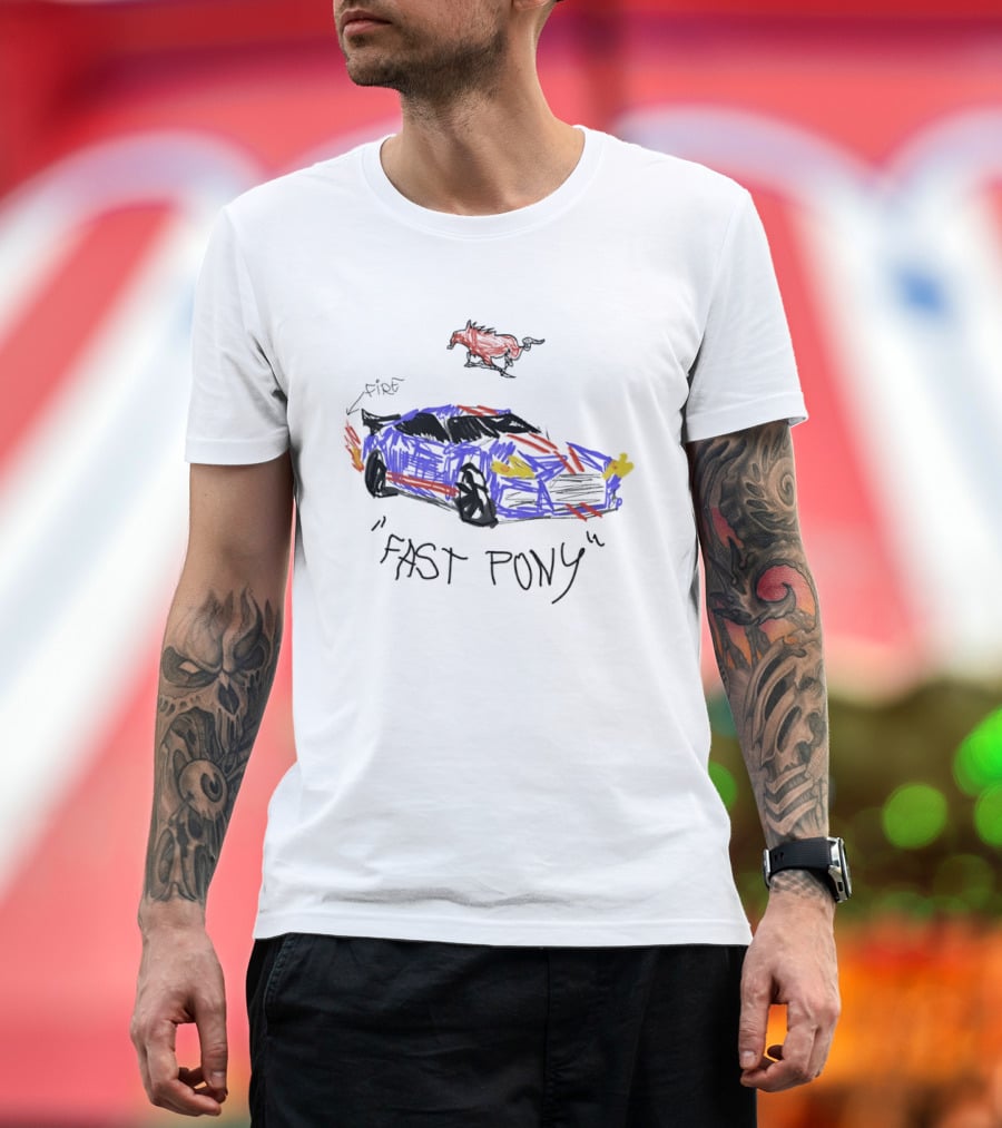 Mustang Fast Pony Fire Muscle Car Racing Sketch T-Shirt