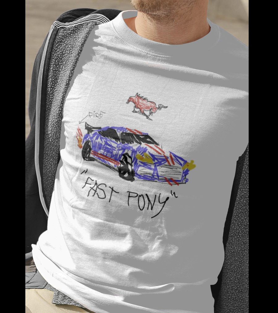 Mustang Fast Pony Fire Muscle Car Racing Sketch T-Shirt