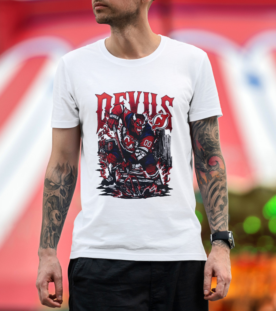 New Jersey Devils Hell On Ice Demon Skating T-Shirt