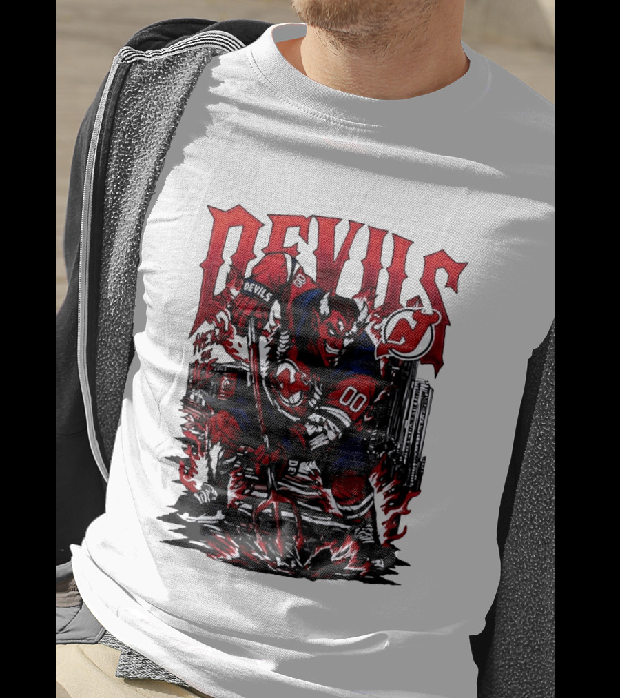 New Jersey Devils Hell On Ice Demon Skating T-Shirt