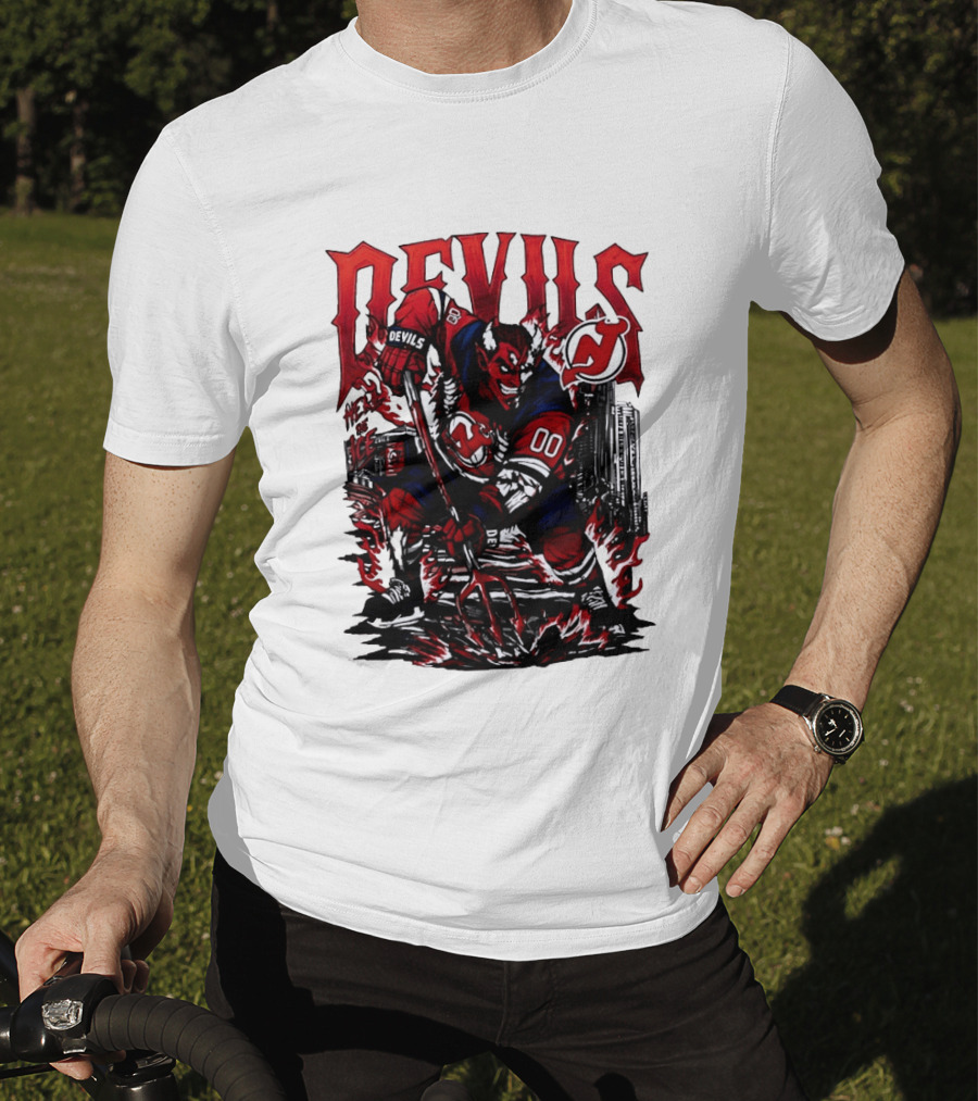 New Jersey Devils Hell On Ice Demon Skating T-Shirt