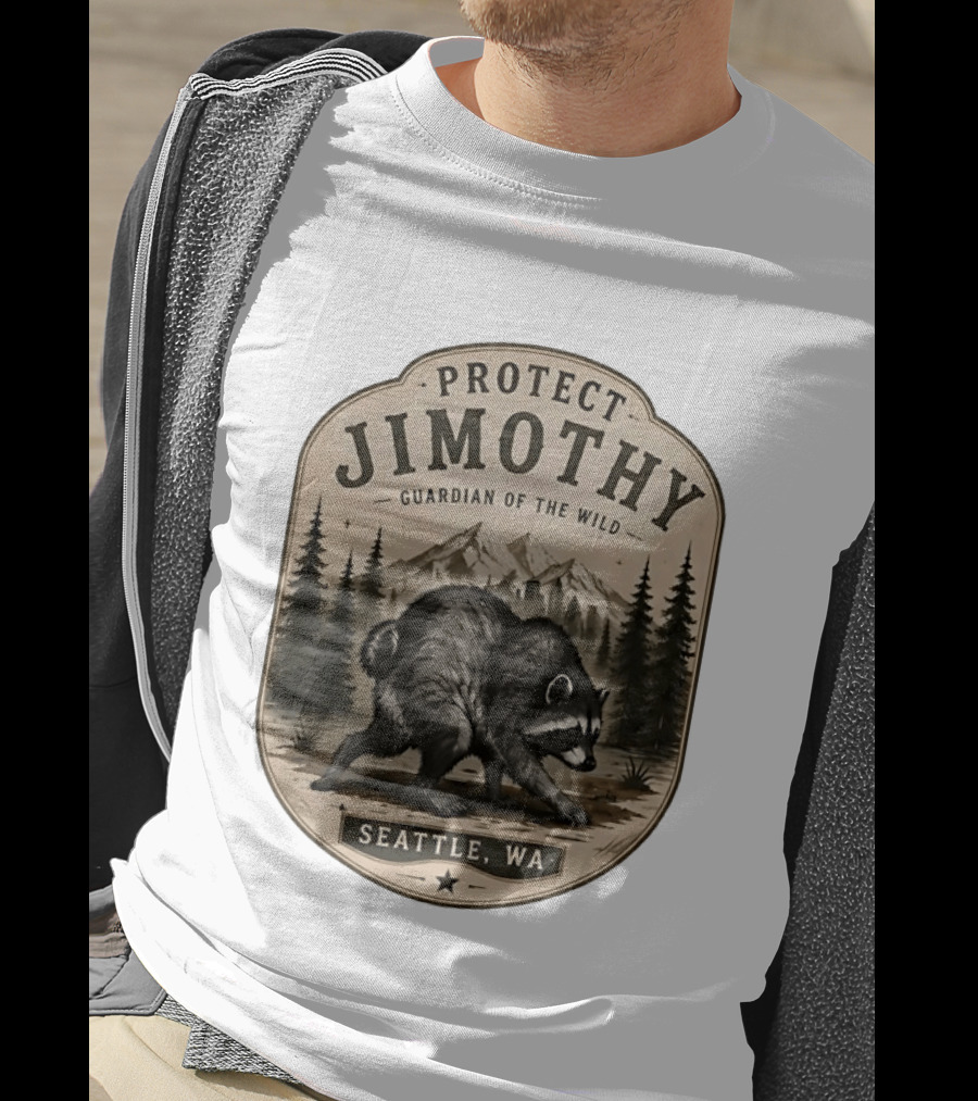 Protect Jimothy Guardian Of The Wild Seattle WA Raccoon Forest Adventure T-Shirt
