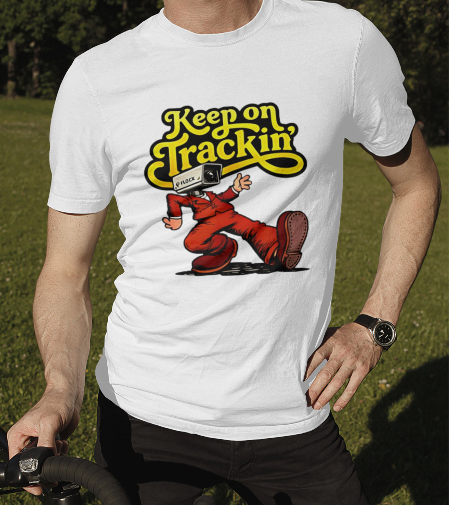 Keep On Trackin' Security Camera Head Person Walking T-Shirt