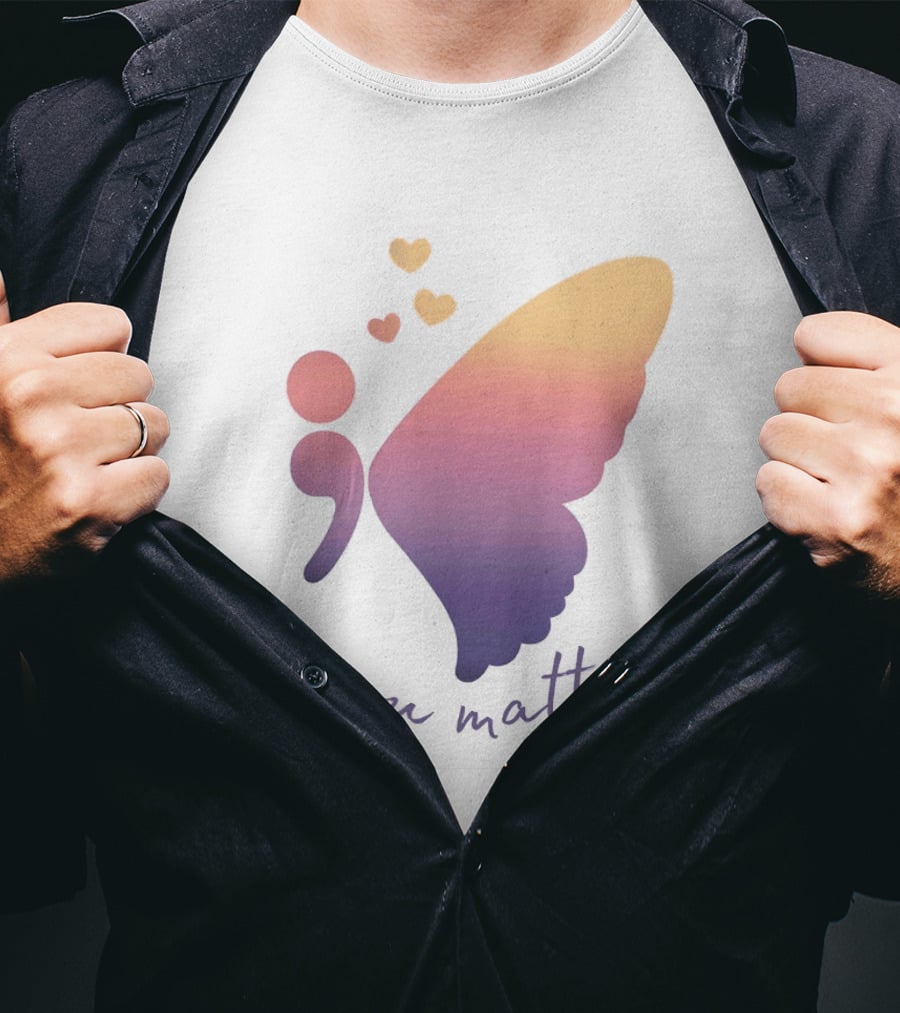 Semicolon Butterfly You Matter Inspirational Mental Health Awareness T-Shirt