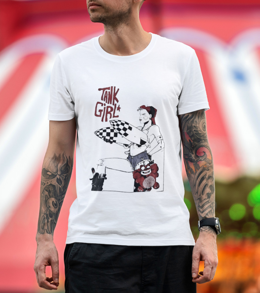 Tank Girl Checkered Missiles Red Text With Plush Toy T-Shirt