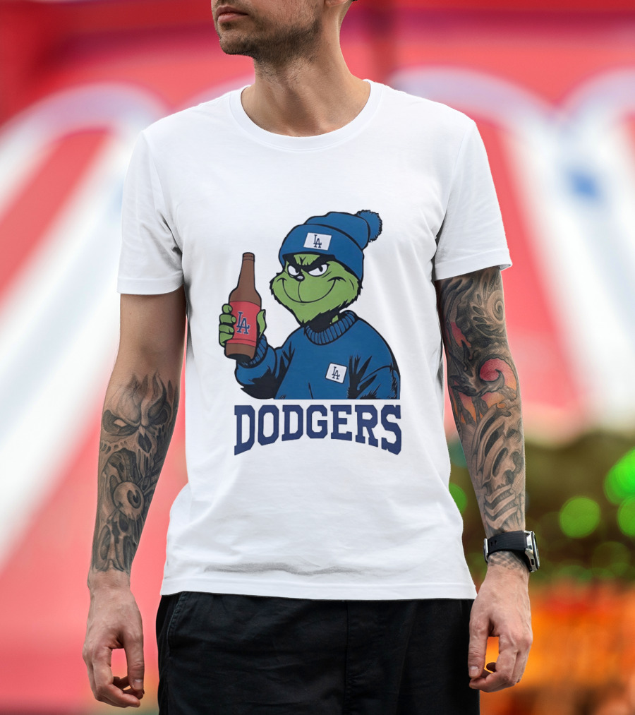 Los Angeles Dodgers MLB Christmas Grinch Beanie And Sweater T-Shirt