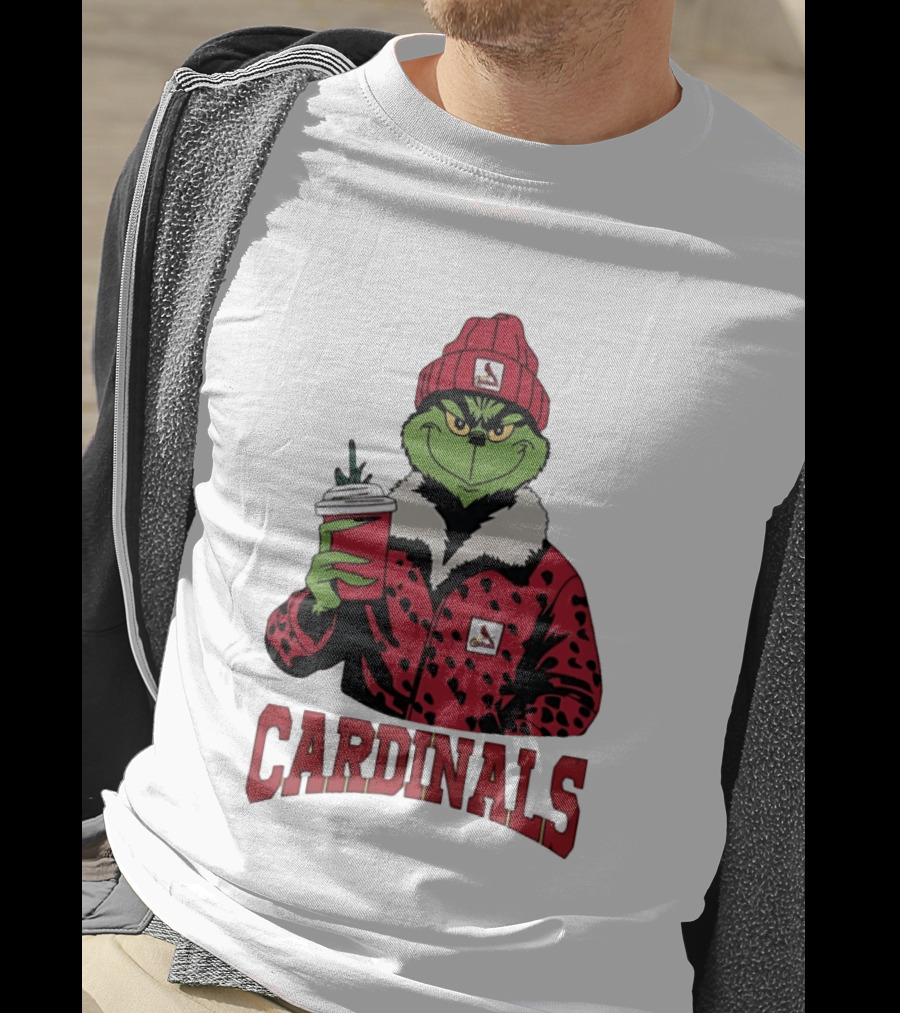 The Grinch In St Louis Cardinals Jacket With Coffee Christmas T-Shirt