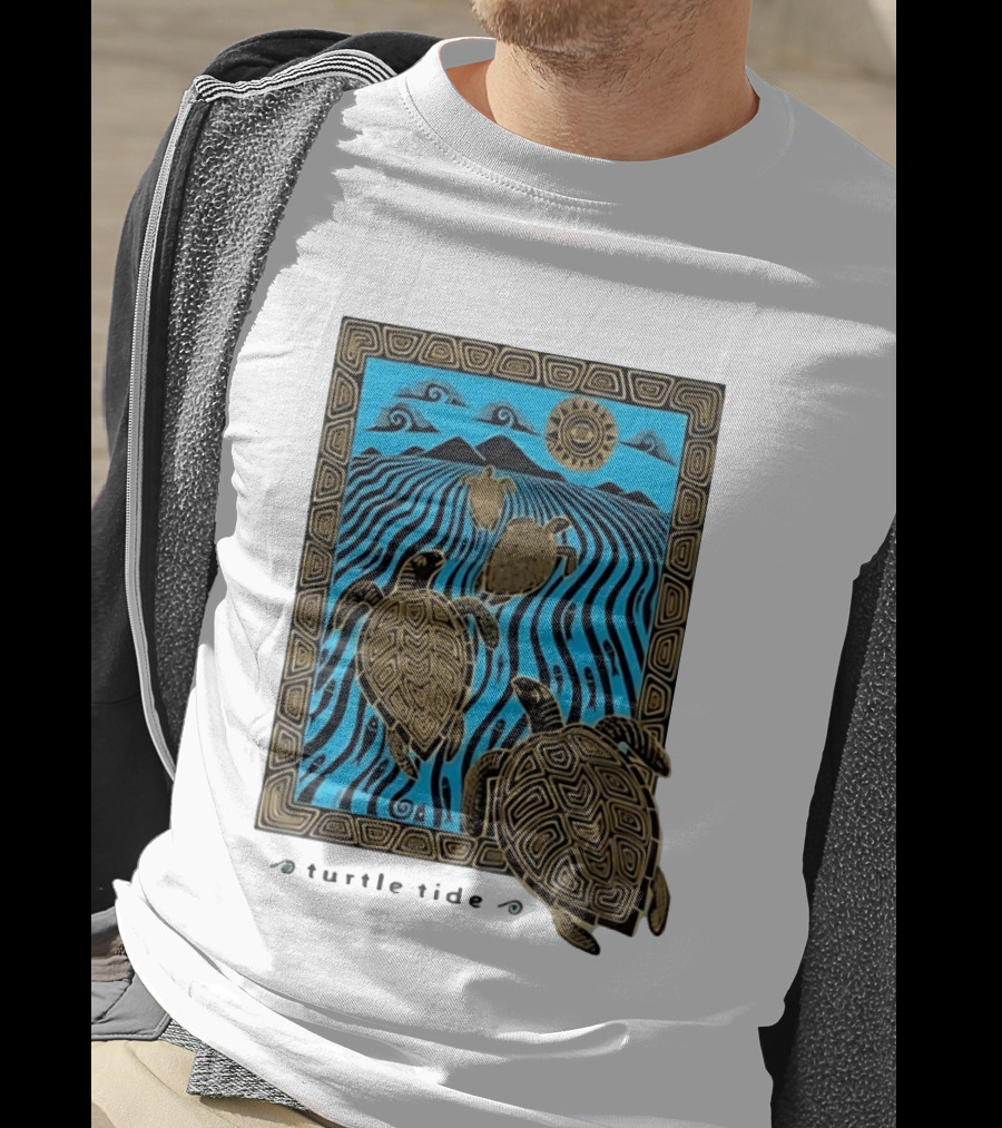 Turtle Tide Ocean Sea Life Coastal Nautical Waves And Sun T-Shirt