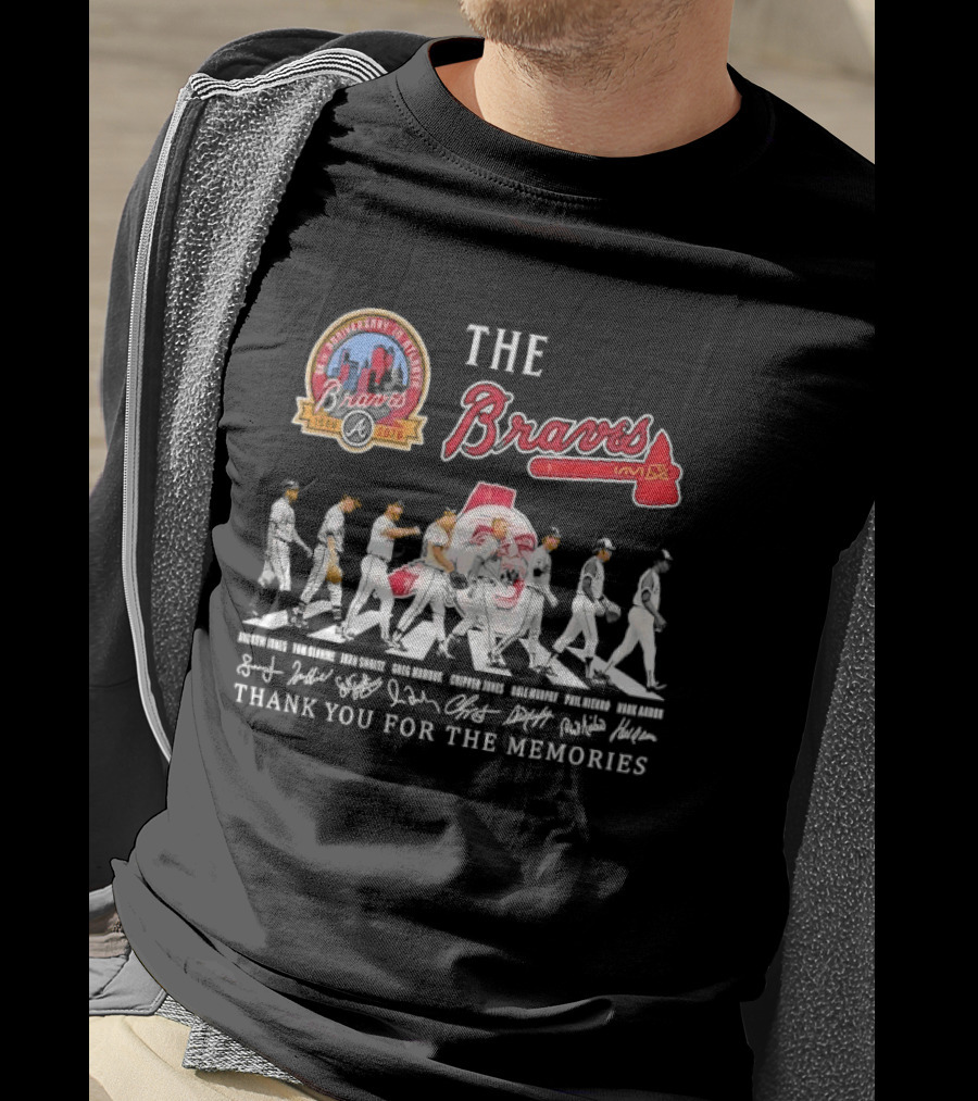 Atlanta Braves 60th Anniversary Legends Hank Aaron John Smoltz Greg Maddux Chipper Jones Thank You For The Memories T-Shirt