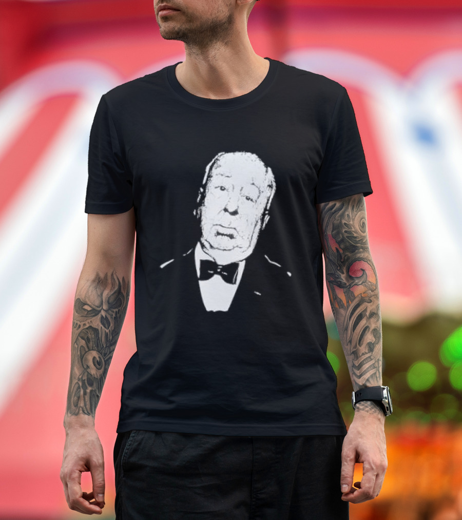 Alfred Hitchcock Staring Silhouette Iconic Filmmaker Style Bowtie T-Shirt