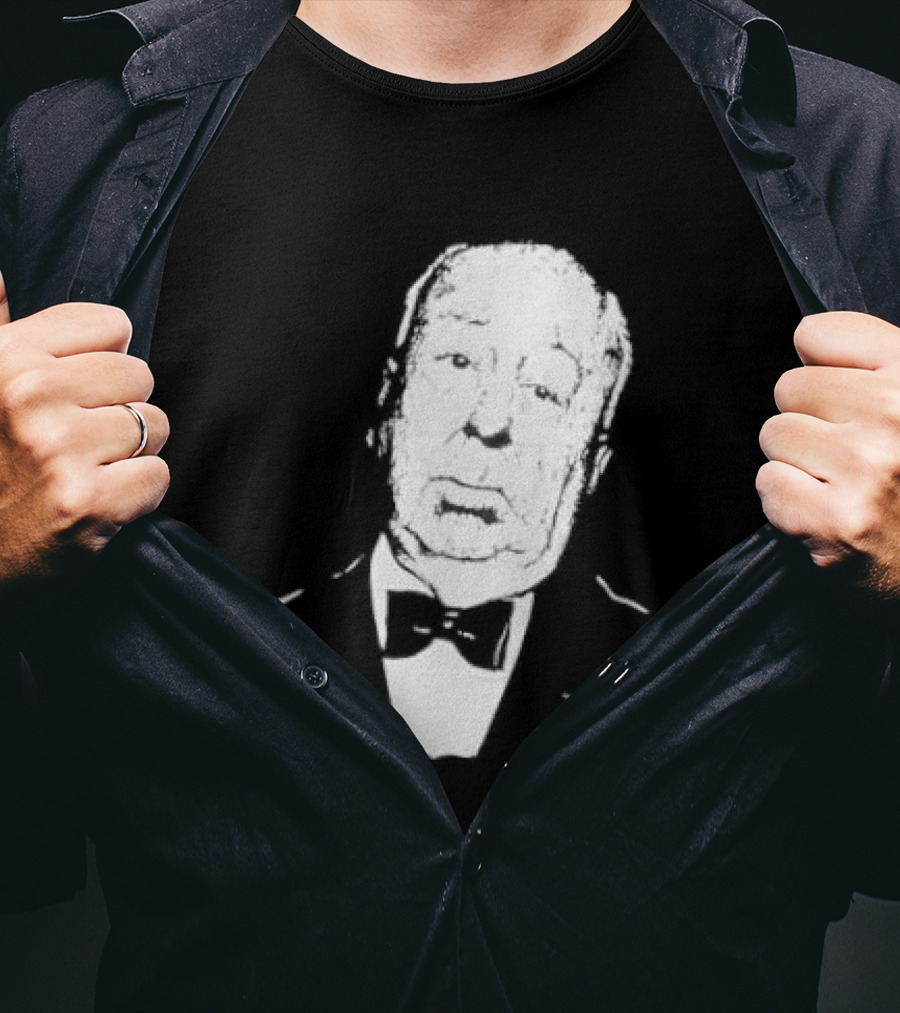 Alfred Hitchcock Staring Silhouette Iconic Filmmaker Style Bowtie T-Shirt