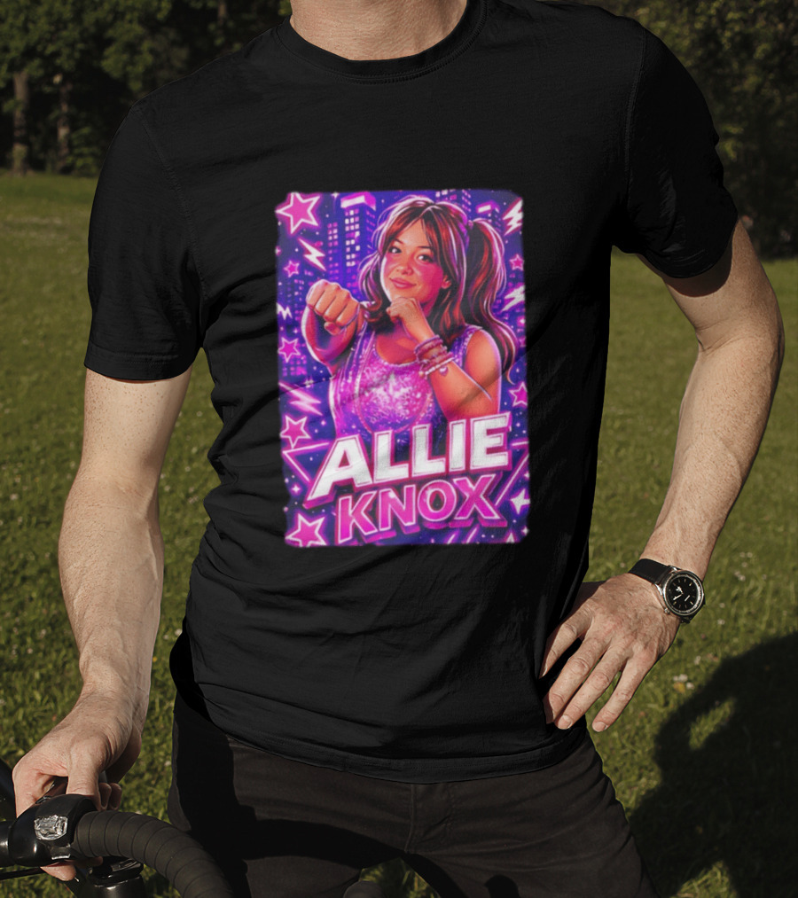 Allie Knox Retro Neon City Lights Style With Stars T-Shirt
