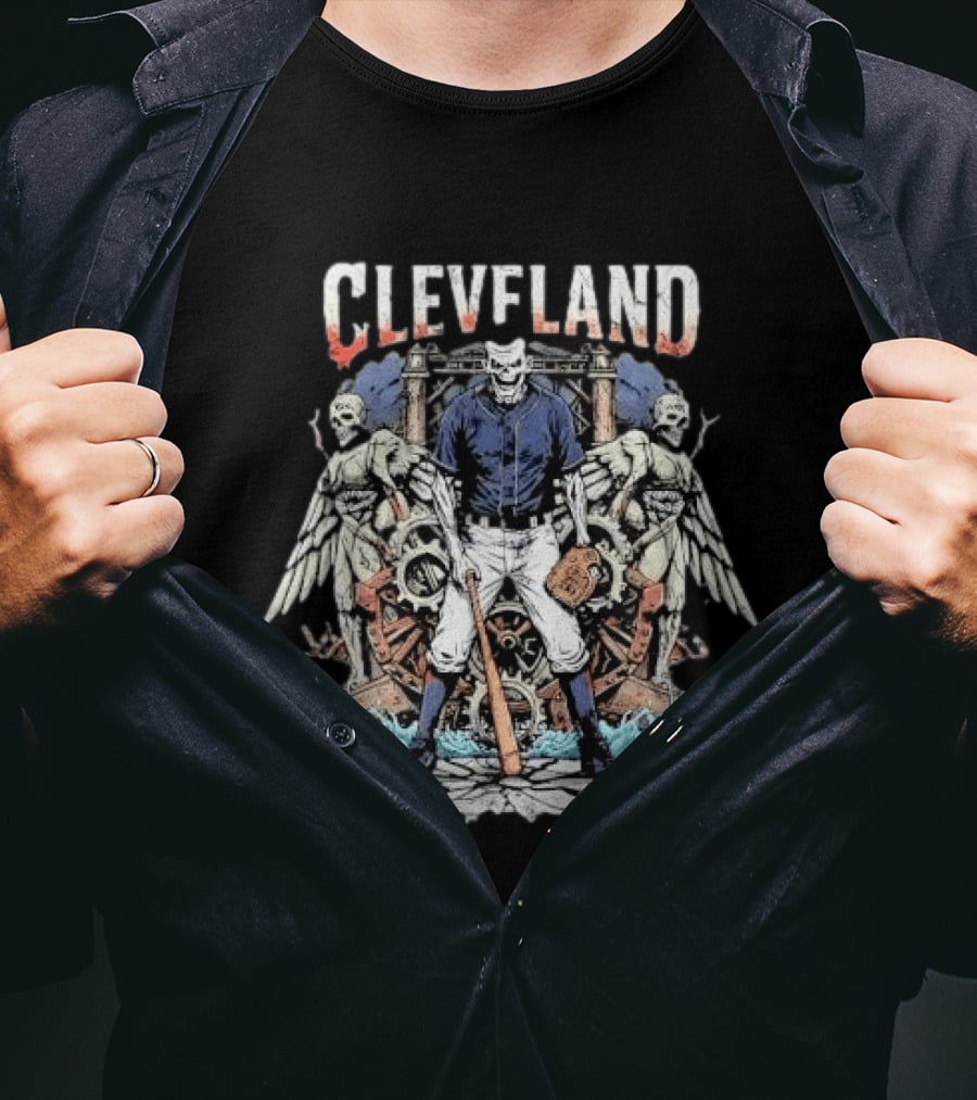 Cleveland Guardians Of The Diamond Baseball Skeleton With Wings T-Shirt