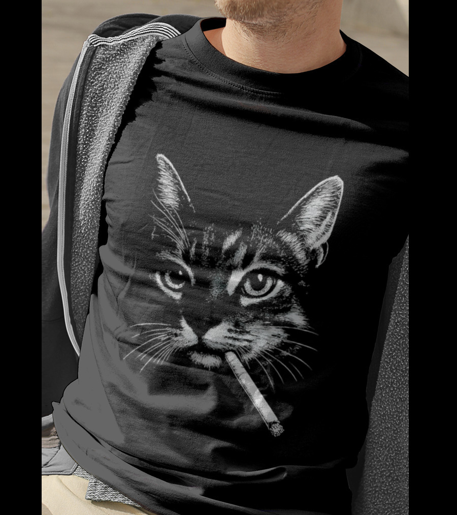Cat Smoking A Cigarette Vintage Style Retro Look T-Shirt
