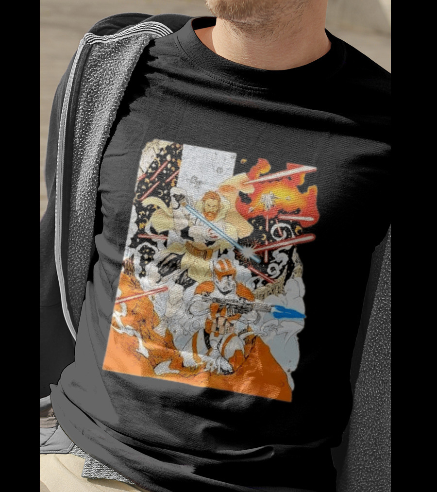 Obi Wan Kenobi Commander Cody Battlefront Action Scene Star Wars T-Shirt