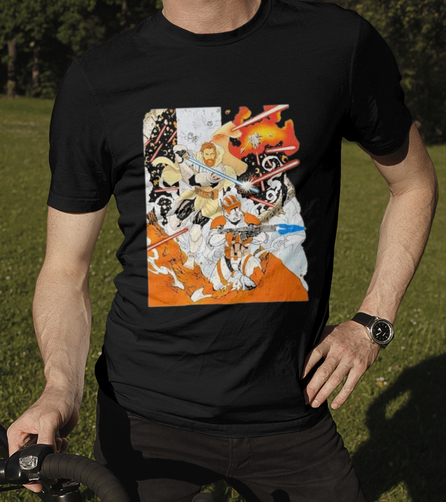 Obi Wan Kenobi Commander Cody Battlefront Action Scene Star Wars T-Shirt
