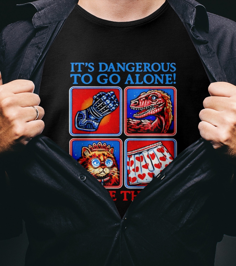 It's Dangerous To Go Alone Take These Gauntlet Raptor Cat Heart Boxers T-Shirt