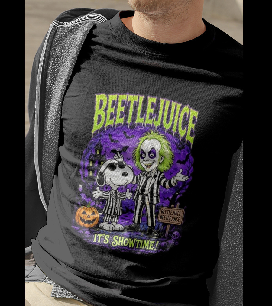 Beetlejuice Snoopy It's Showtime Halloween Pumpkin T-Shirt