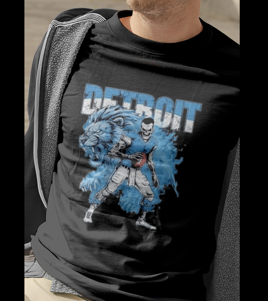 Detroit Lions Zombie Quarterback With Football And Fierce Lion T-Shirt